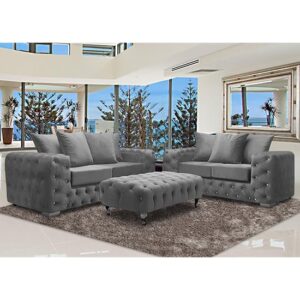 Worley Velour Fabric 2 Seater And 3 Seater Sofa In Grey