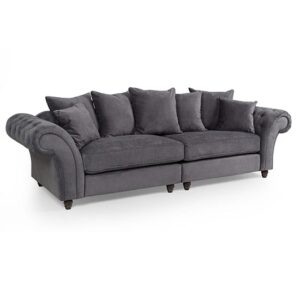 Haimi Fabric Sofa 3 Seater Sofa In Grey With Dark Brown