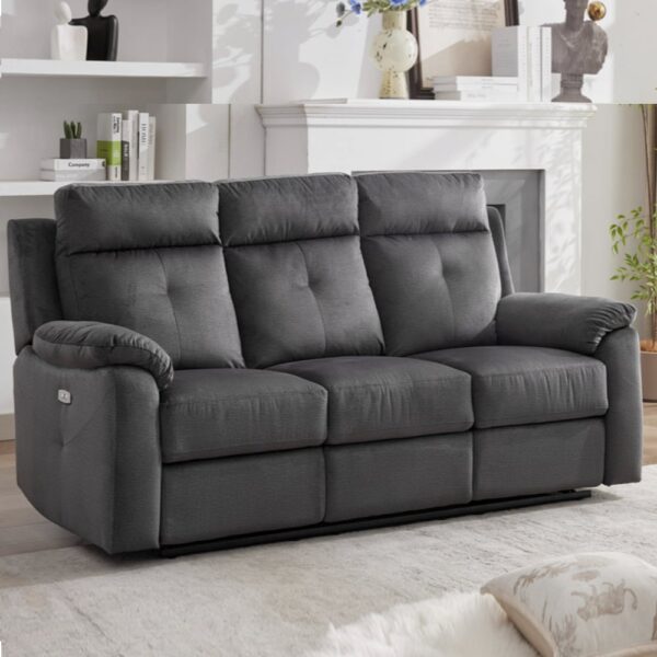 Pasco Fabric Electric Recliner 3 Seater Sofa In Anthracite