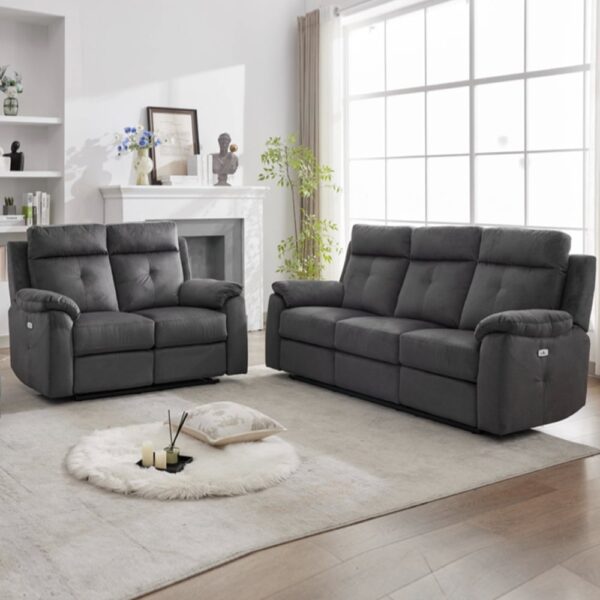 Pasco Fabric Electric Recliner 3+2 Seater Sofa Set In Anthracite
