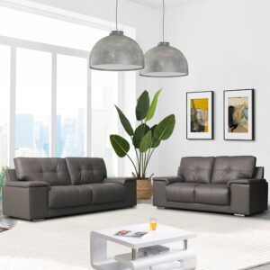 Kensington Faux Leather 3 + 2 Seater Sofa Set In Dark Grey