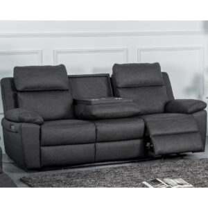 Hanford Fabric Electric Recliner 3 Seater Sofa In Dark Grey