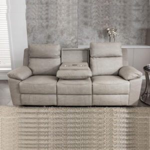 Hanford Fabric Electric Recliner 3 Seater Sofa In Silver Grey